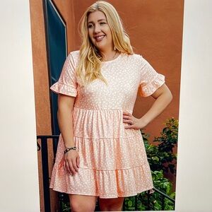 Pink White Flowy Babydoll Mini Dress Plus Size 2X